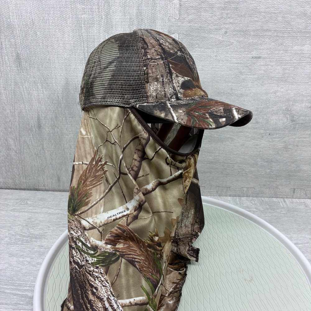 Vintage Camo Hat Cap Strap Back Mosquito Mask‎ Net Realtree Camouflage Outdoors